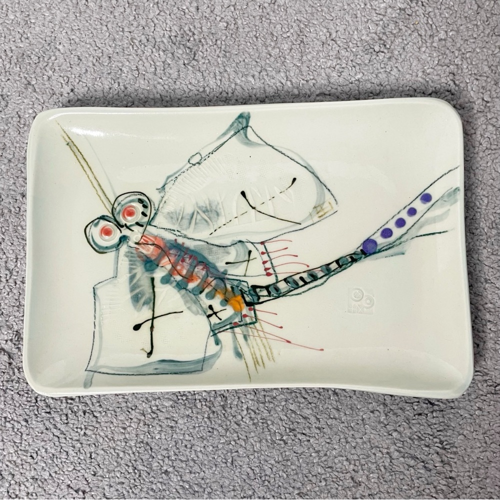 Jim Reno Abstract Dragonfly Studio Art Plate Platter Tray Handmade Signed